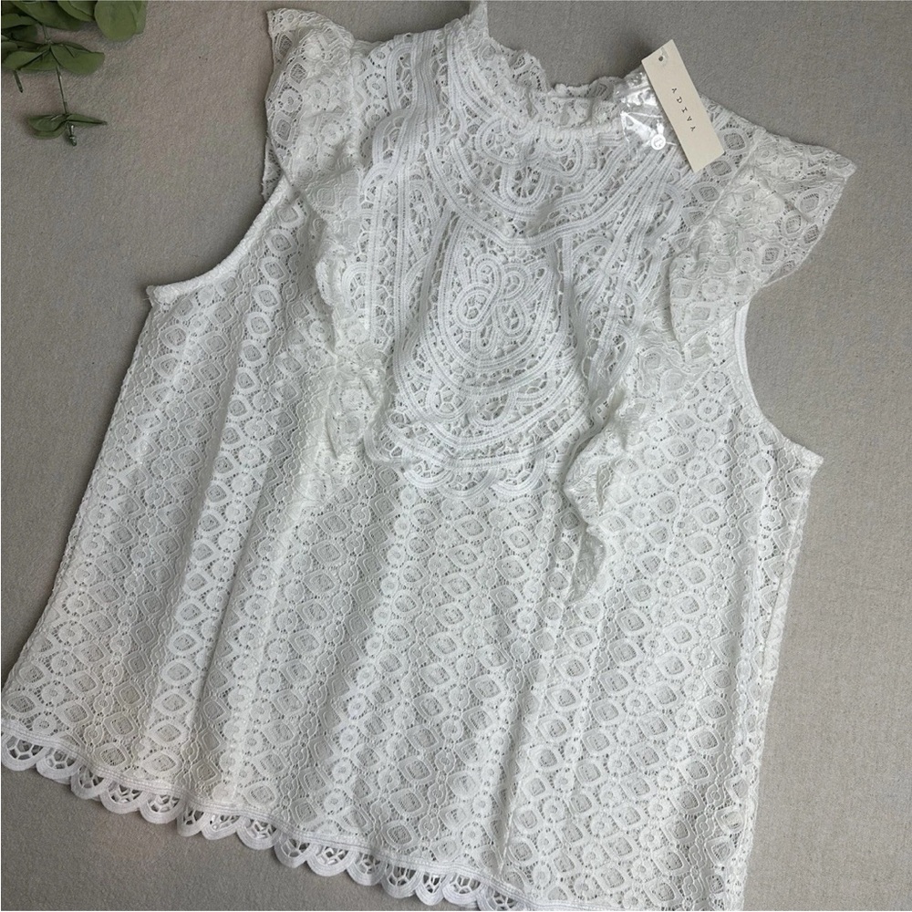 Adiva Sleeveless Sheer Lace Top White Boho Festival Concert Size XL NWT
